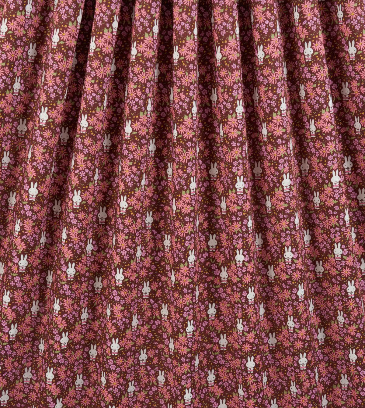 Liberty x Miffy Prairie Day Tana Lawn in deep burgundy, further view of the fabric
