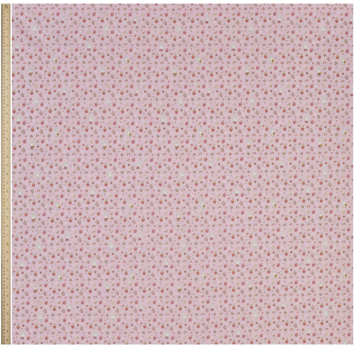 Full width of Liberty x Miffy A Sweet Birthday Tana Lawn in soft pink, showing the complete print repeat