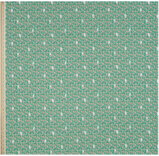 Full width of Liberty x Miffy A Sweet Birthday Tana Lawn in rich green, showing the complete print repeat