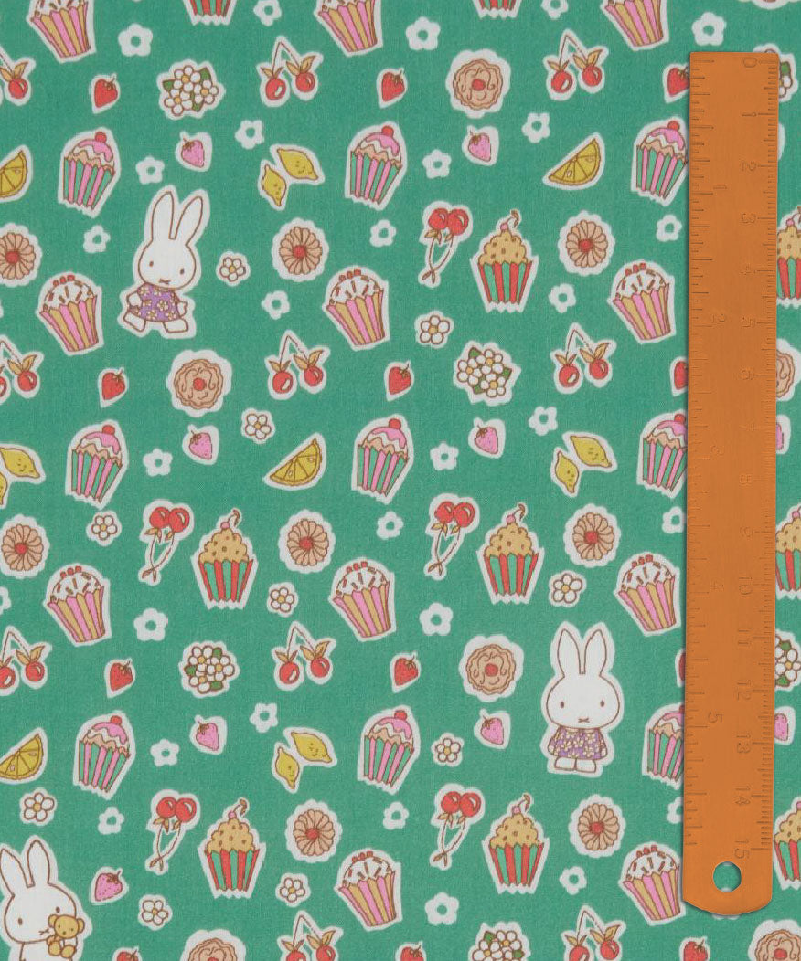 Liberty x Miffy A Sweet Birthday in Green, one of four colourways in the fat sixteenth bundle