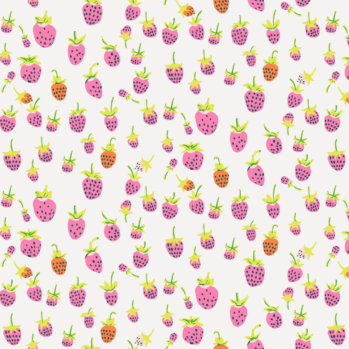 Heather Ross Favorites Strawberries in Blush by Heather Ross for Windham Fabrics – pink berries and green leaves tossed across a white ground (37024D-14)
