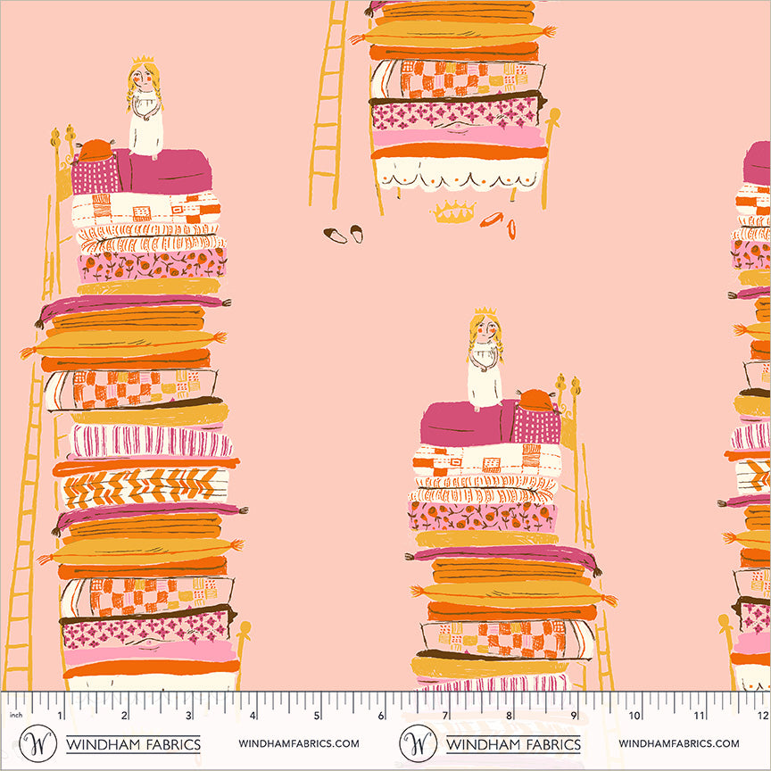 Heather Ross Favorites Princess and the Pea in Pink by Heather Ross for Windham Fabrics – shown with a ruler for scale (39658D-5)