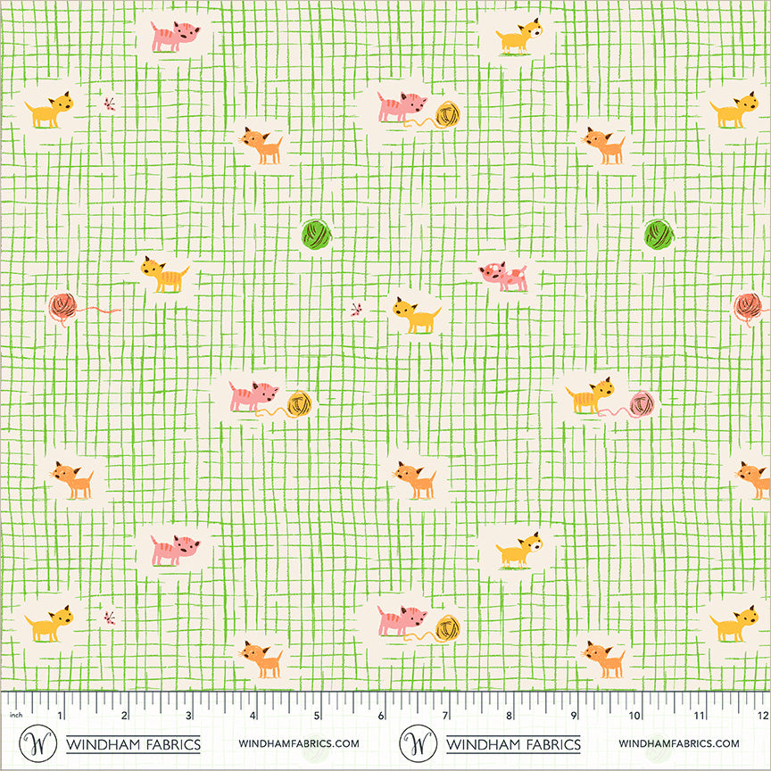Heather Ross Favorites Kitten Plaid in Green by Heather Ross for Windham Fabrics – shown with a ruler for scale (40929D-2)