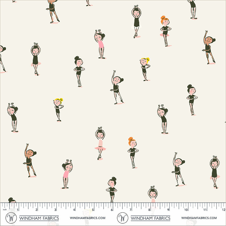 Heather Ross Favorites Ballerinas in Cream by Heather Ross for Windham Fabrics – shown with a ruler for scale (40932D-5)