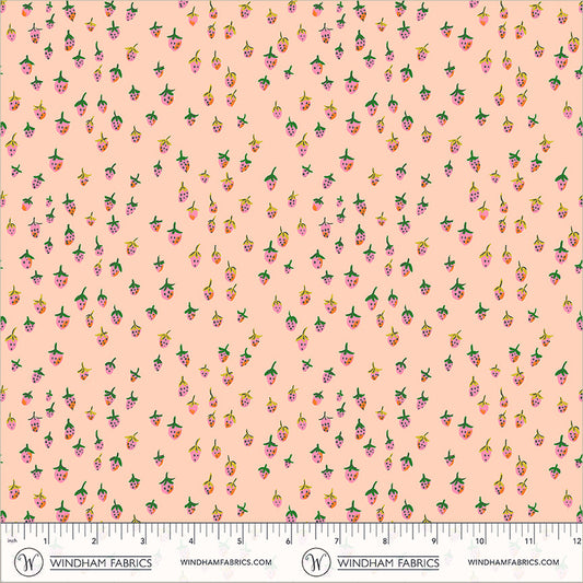 Heather Ross Favorites Field Strawberries in Blush by Heather Ross for Windham Fabrics β shown with a ruler for scale (50899D-2)