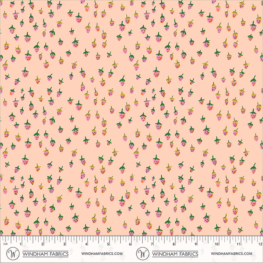 Heather Ross Favorites Field Strawberries in Blush by Heather Ross for Windham Fabrics – shown with a ruler for scale (50899D-2)