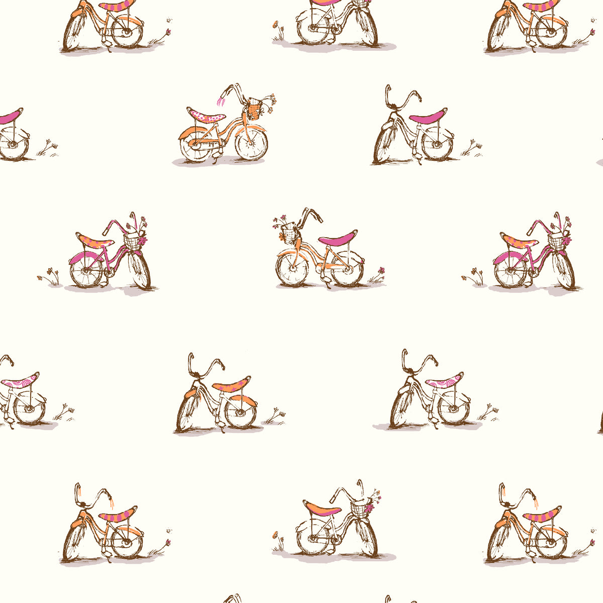 Heather Ross Favorites Dream Bike in White by Heather Ross for Windham Fabrics – bicycles drawn across a clean white ground (54327D-3)