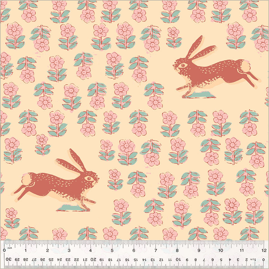 Meadows Rabbit Blush 108 inch wideback by Heather Ross for Windham Fabrics