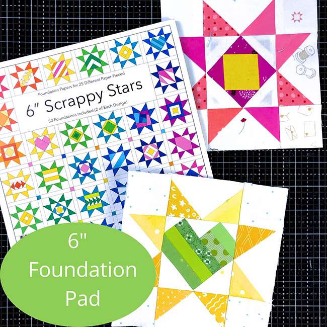 Scrappy Star quilt blocks made with the foundation pad