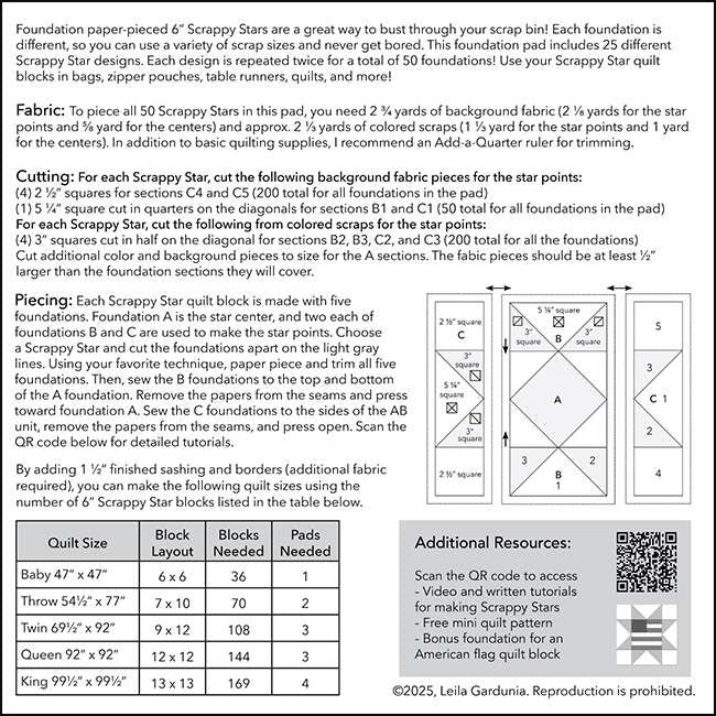 6 inch Scrappy Stars Foundation Paper Pad - inside cover