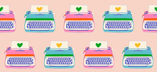 Pink fabric with vintage typewriters – Best Day Ever by Melody Miller Ruby Star Society