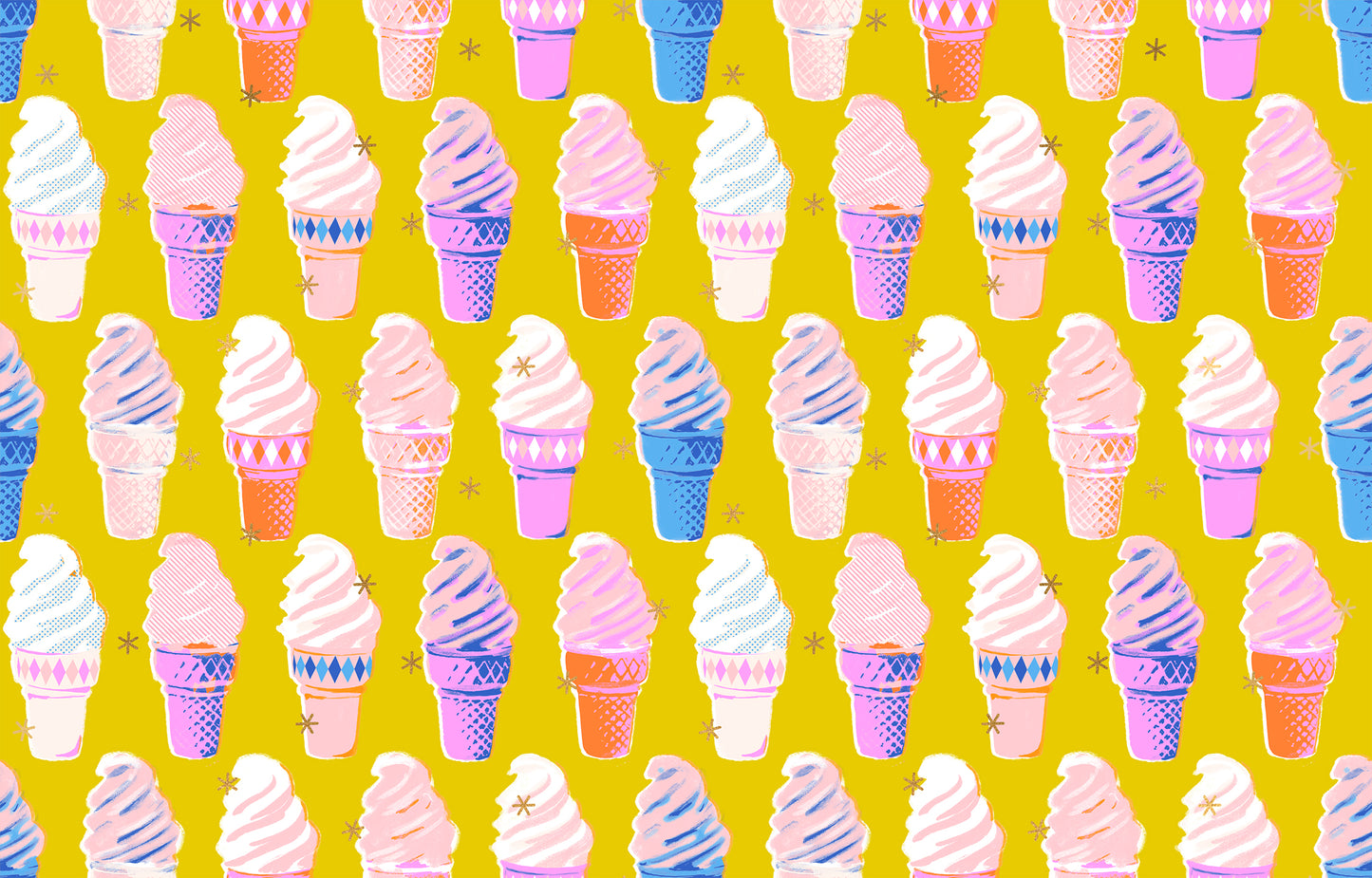 Yellow fabric with metallic ice cream cones – Best Day Ever by Melody Miller Ruby Star Society