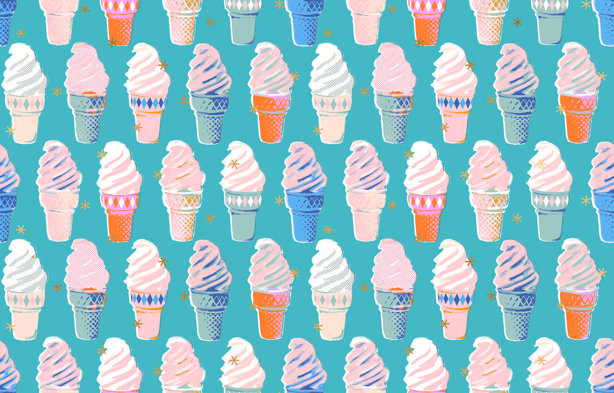 Turquoise fabric with metallic ice cream cones – Best Day Ever by Melody Miller Ruby Star Society