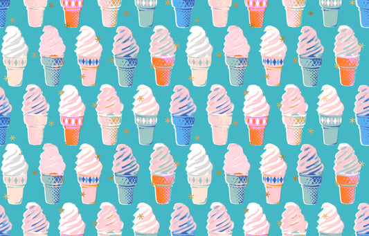 Turquoise fabric with metallic ice cream cones – Best Day Ever by Melody Miller Ruby Star Society
