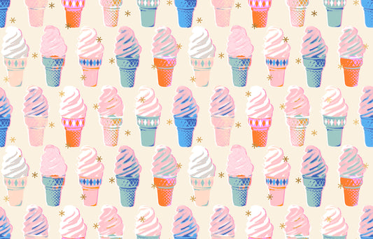 Cream fabric with metallic ice cream cones – Best Day Ever by Melody Miller Ruby Star Society