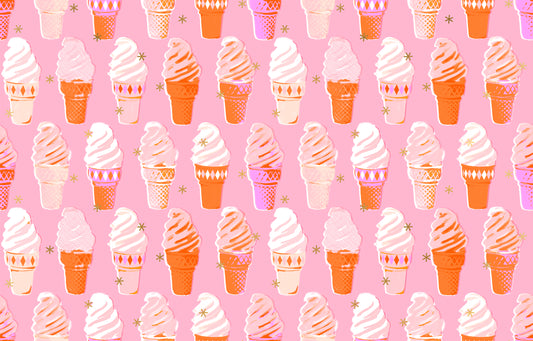 Pink fabric with metallic ice cream cones – Best Day Ever by Melody Miller Ruby Star Society