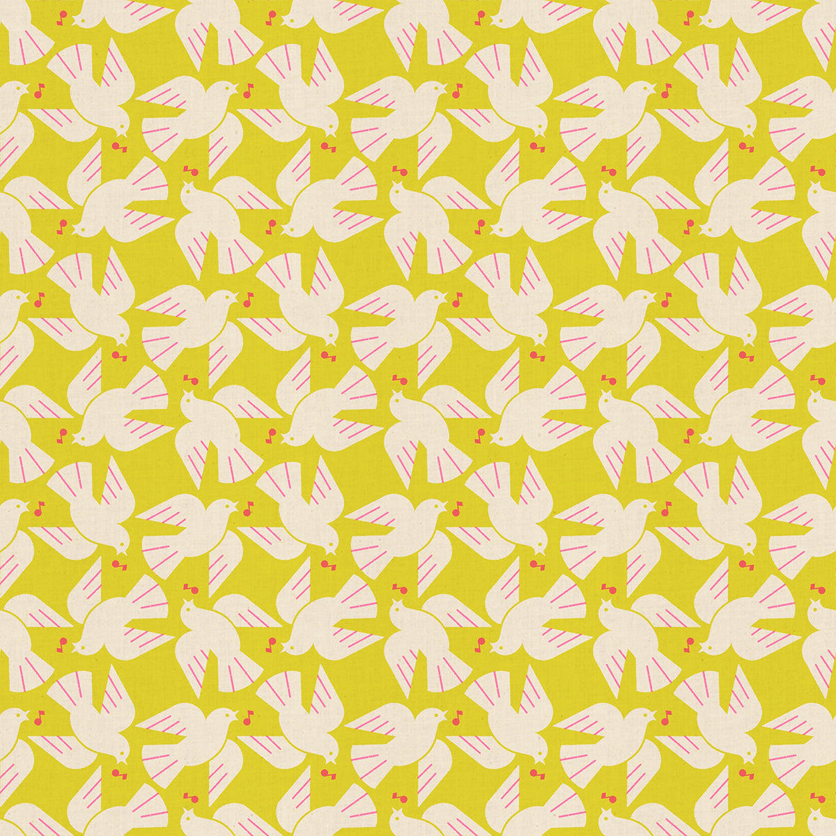 Flock Yeah in Citron Ruby Star Linen by Ruby Star Society — a flock of little birds mid-swoop on a zingy chartreuse ground