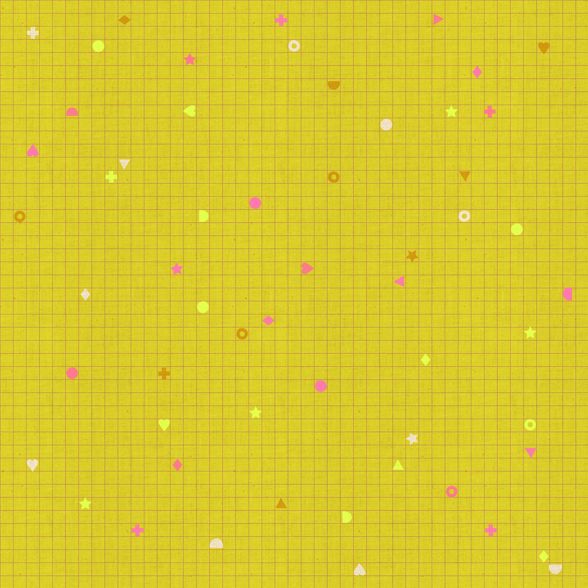 Power Grid in Citron Ruby Star Linen by Ruby Star Society — a fine grid with tiny neon shapes scattered over a zingy chartreuse ground