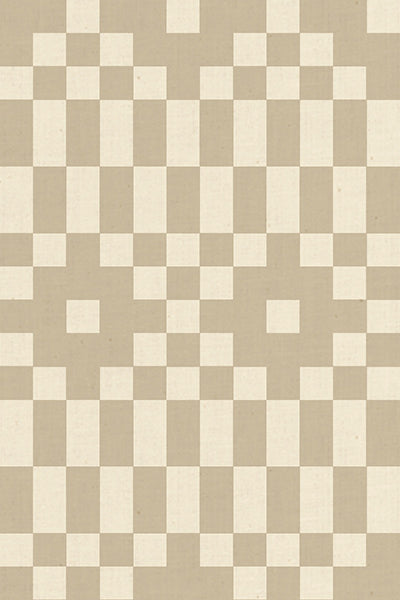 Bitmapped in Khaki Ruby Star Linen by Ruby Star Society — a pixelated checkerboard in soft khaki over cream