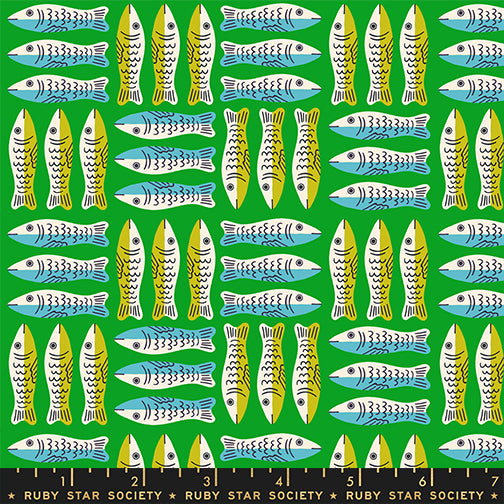 1-800-Calico Little Sardines Verdant by Alexia Marcelle Abegg for Ruby Star Society with ruler