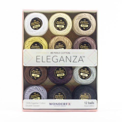 Eleganza #8wt Perle Cotton Ball Colour Set - Neutrals (12 x 5g)