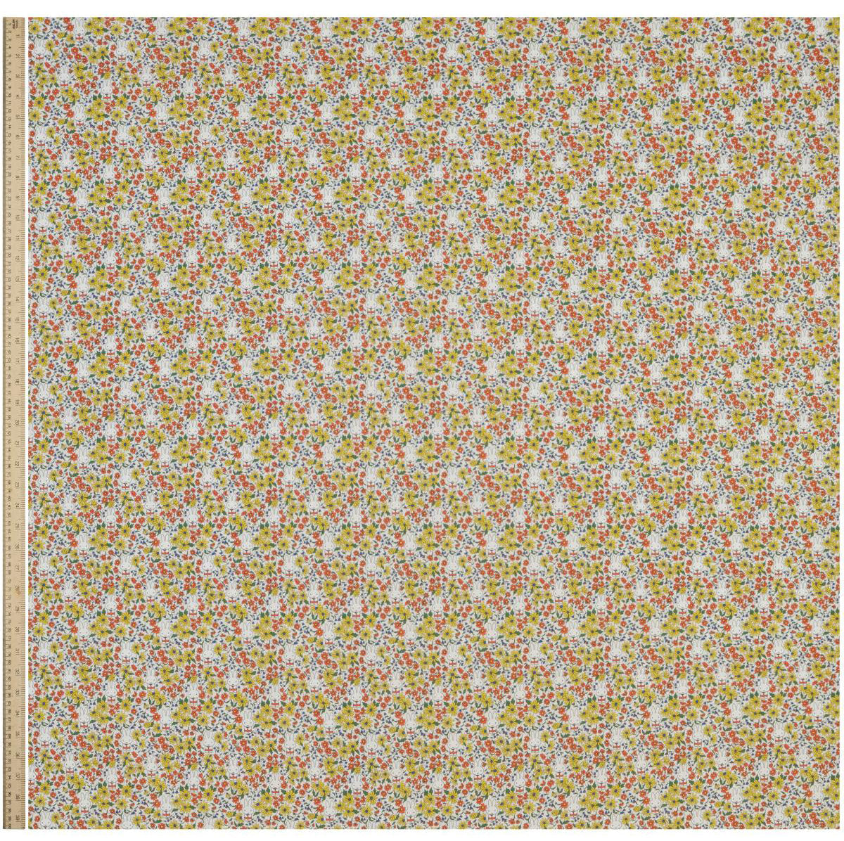Full width of Liberty x Miffy Prairie Day Tana Lawn in cream, showing the complete print repeat