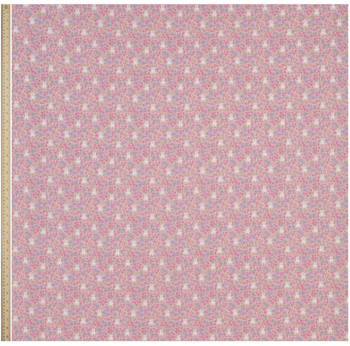 Full width of Liberty x Miffy Prairie Day Tana Lawn in blossom pink, showing the complete print repeat
