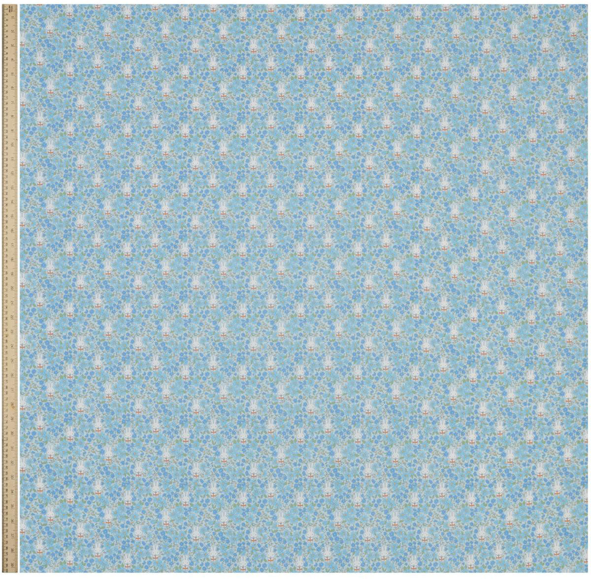 Full width of Liberty x Miffy Prairie Day Tana Lawn in pale sky blue, showing the complete print repeat
