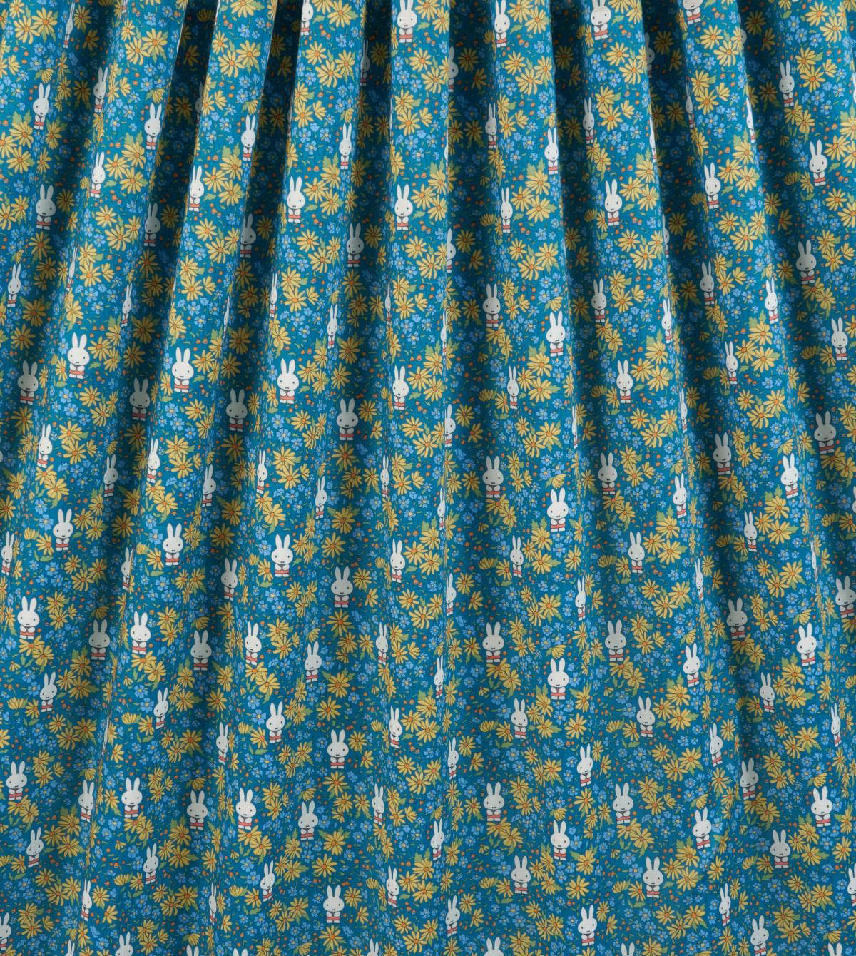 Liberty x Miffy Prairie Day Tana Lawn in bright teal, further view of the fabric