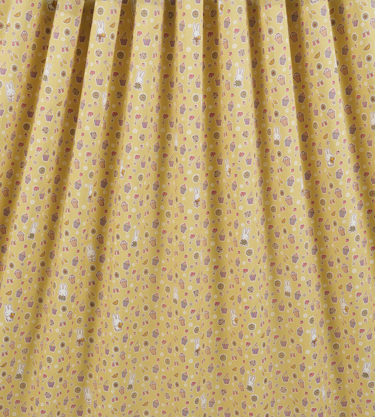 Liberty x Miffy A Sweet Birthday Tana Lawn in butter yellow, further view of the fabric