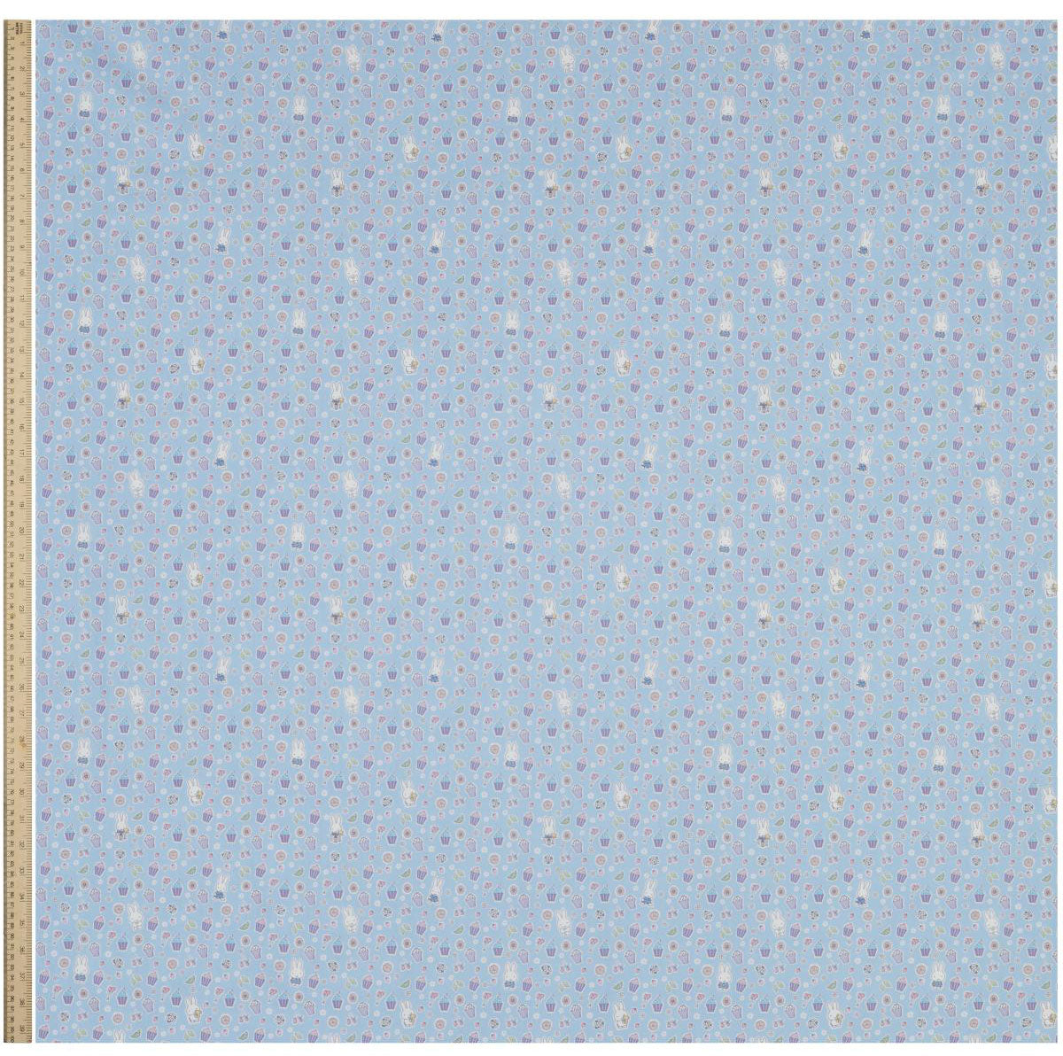 Full width of Liberty x Miffy A Sweet Birthday Tana Lawn in pale sky blue, showing the complete print repeat