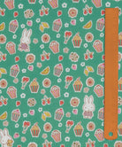Liberty x Miffy A Sweet Birthday Tana Lawn in rich green, with cupcakes, cherries and lollipops, shown with a ruler for scale