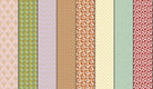 Gathered Lollies Four in Trentham by Jen Kingwell for Moda – eight designs across the width of fabric in red, green, butter yellow and lilac (18293 12)