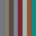 Gathered Lollies Five in Trentham by Jen Kingwell for Moda – eight designs across the width of fabric in teal, navy, brown and burgundy, including the carrot print (18294 12)