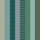 Gathered Lollies Eight in Trentham by Jen Kingwell for Moda – eight designs across the width of fabric in deep teal, green and aqua (18297 12)