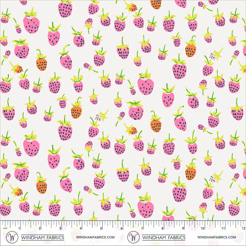 Heather Ross Favorites Strawberries in Blush by Heather Ross for Windham Fabrics – shown with a ruler for scale (37024D-14)