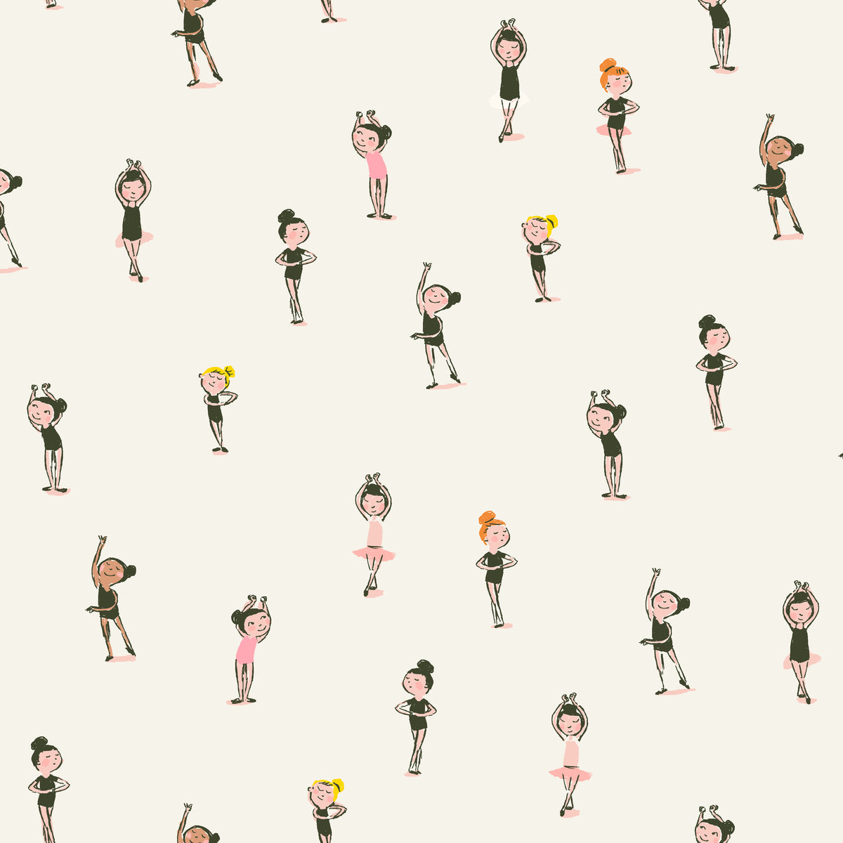 Heather Ross Favorites Ballerinas in Cream by Heather Ross for Windham Fabrics – little dancers scattered across a soft cream ground (40932D-5)