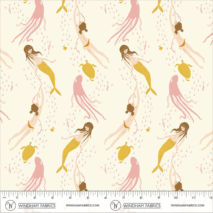Heather Ross Favorites Underwater Sisters in Blush Pink by Heather Ross for Windham Fabrics – shown with a ruler for scale (40943D-11)