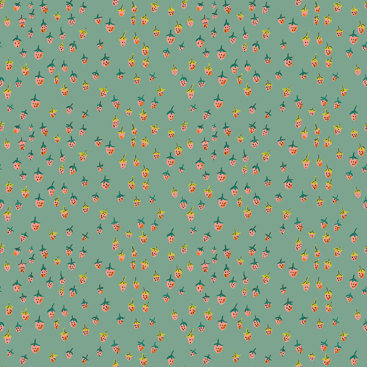 Heather Ross Favorites Field Strawberries in Teal by Heather Ross for Windham Fabrics – strawberry plants with leaves and runners on deep teal (50899D-13)