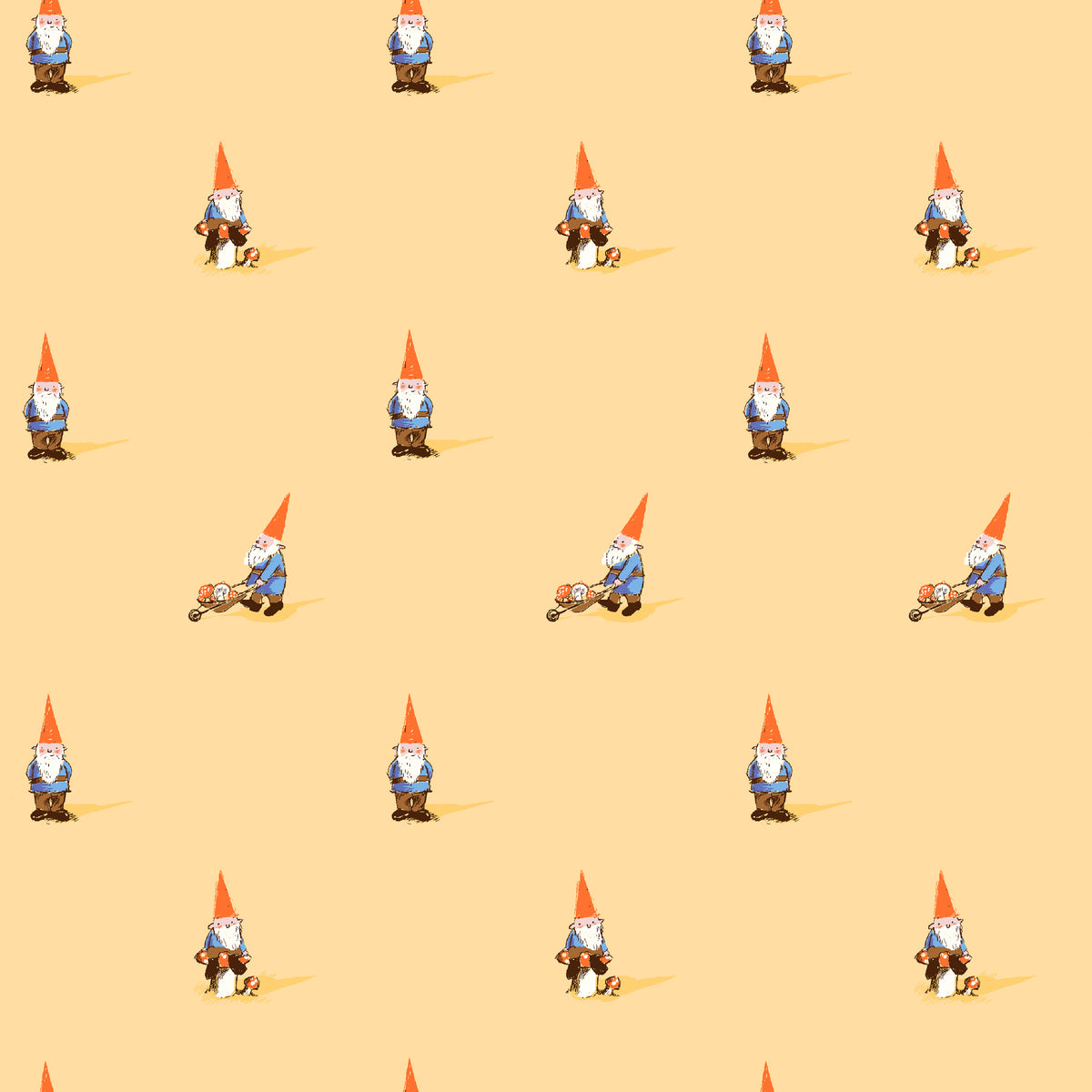 Heather Ross Favorites Gnomes in Yellow by Heather Ross for Windham Fabrics – small gnomes scattered over a warm yellow ground (54324D-2)