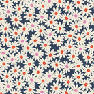 Cinnamon Toast Curb Appeal quilting cotton – cream daisies packed across a deep navy ground – by Dana Willard for Art Gallery Fabrics