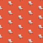 Cinnamon Toast Deck Talks quilting cotton – mid-century deck chairs on a warm orange-red ground – by Dana Willard for Art Gallery Fabrics