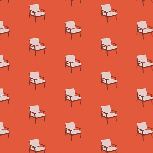 Cinnamon Toast Deck Talks quilting cotton – mid-century deck chairs on a warm orange-red ground – by Dana Willard for Art Gallery Fabrics