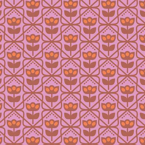 Cinnamon Toast Mod Wall quilting cotton – retro tulips in a linked lattice on a soft pink ground – by Dana Willard for Art Gallery Fabrics