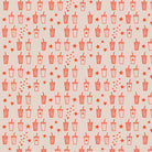 Cinnamon Toast Soda Popinski quilting cotton – red line-drawn soda cups, stars and hearts on a pale blush ground – by Dana Willard for Art Gallery Fabrics