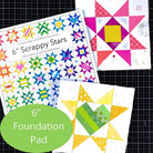 Scrappy Star quilt blocks made with the foundation pad