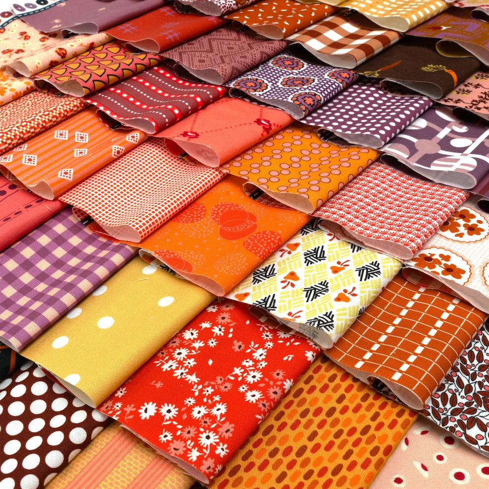 Gathered Lollies Hazel half metre bundle by Jen Kingwell for Moda – all eight Lollies in the warm Hazel colourway, each cut 50cm by the full width of fabric