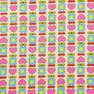 Honey Tune Heart Flower in Peach by Koko Seki – pink hearts and blue flowers on peach gingham