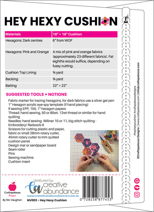Hey Hexy Cushion Pattern - Includes Acrylic Template & Epp Papers