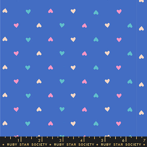 Blue fabric with scattered white hearts – Best Day Ever by Melody Miller Ruby Star Society